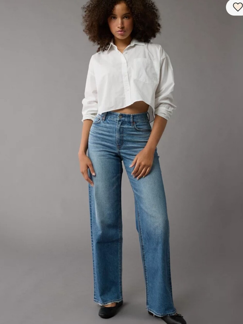 American Eagle Strigid Curvy Super High Rise Baggy Straight Jeans Womens Size 16